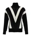 Saint Laurent Turtleneck Geometric Pattern Sweater In Black