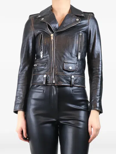 Pre-owned Saint Laurent Graphic-print Biker Jacket In Black