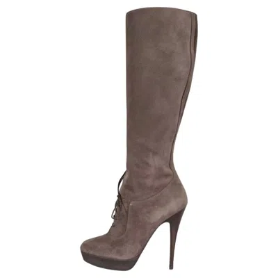 Pre-owned Saint Laurent Graphite Suede Boots - Size 37.5 In Gray