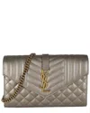 Saint Laurent Gray & Metallic Leather Piombo Tri-quilted Cassandre Chain Wallet (authentic Pre-loved