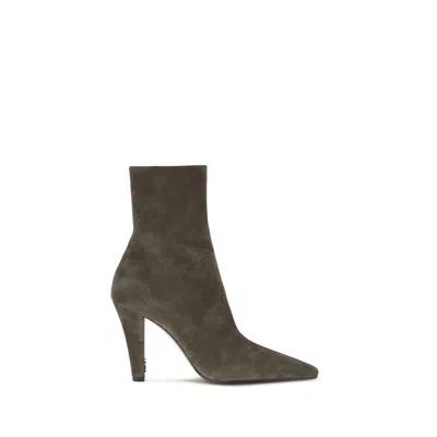 Saint Laurent Gray Calf Leather Bos Taurus Ankle Boots In Green