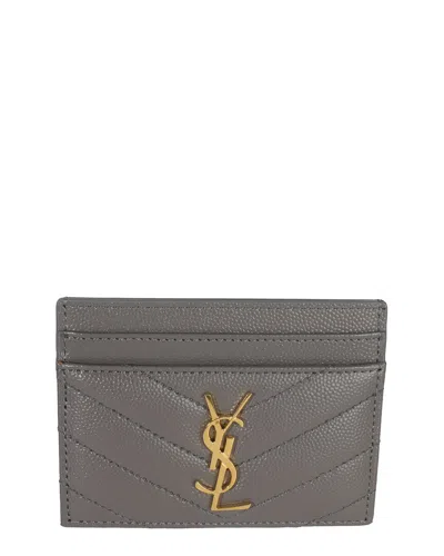 Saint Laurent Gray Grain De Poudre Matelasse Leather Cassandre Card Case