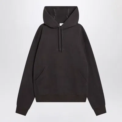 Saint Laurent Logo Embroidered Drawstring Hoodie In Brown
