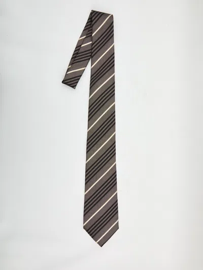 SAINT LAURENT SAINT LAURENT  GRAY STRIPED SILK TIE