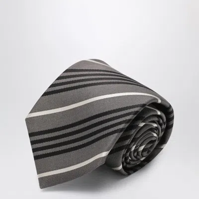 Saint Laurent Gray Striped Silk Tie