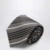 Saint Laurent Striped Silk Tie In Gray