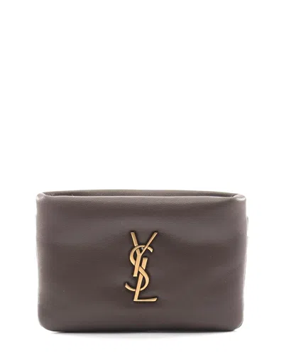 Saint Laurent Green Calfskin Calypso Coin Case (authentic Pre-loved) In Brown