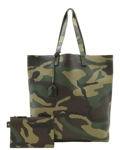 Saint Laurent Green Calfskin Camouflage Tote (authentic Pre-loved) In Multi
