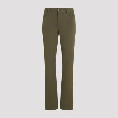 SAINT LAURENT GREEN COTTON SLIM FIT PANTS