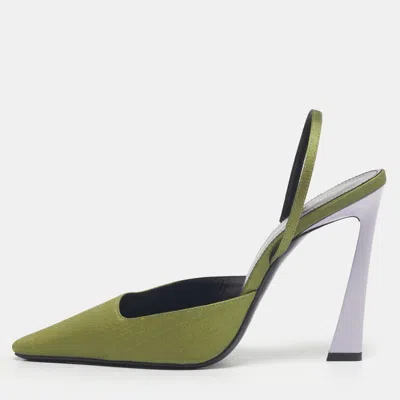 Pre-owned Saint Laurent Green Fabric Blade Slingback Pumps Size 39