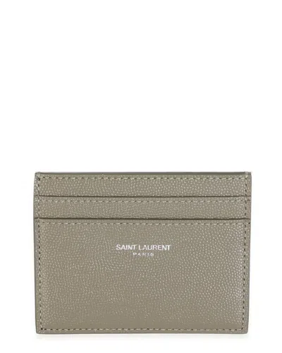 Pre-owned Saint Laurent Green Grain De Poudre Leather Credit Card Case (authentic Pre-loved)