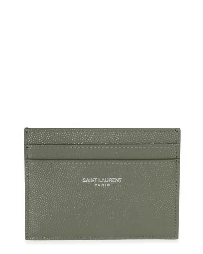Pre-owned Saint Laurent Green Grain De Poudre Leather Credit Card Case (authentic Pre-loved)