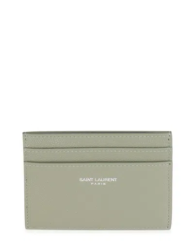 Pre-owned Saint Laurent Green Grain De Poudre Leather Credit Card Case (authentic Pre-loved)