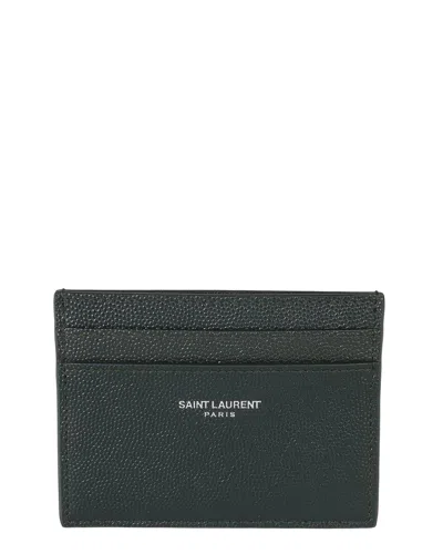 Pre-owned Saint Laurent Green Grain De Poudre Leather Credit Card Case, Never Carried  (authentic Pre-loved)