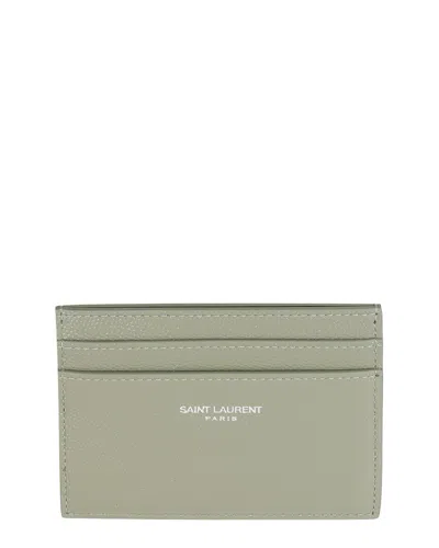 Pre-owned Saint Laurent Green Grain De Poudre Leather Credit Card Case, Never Carried  (authentic Pre-loved)