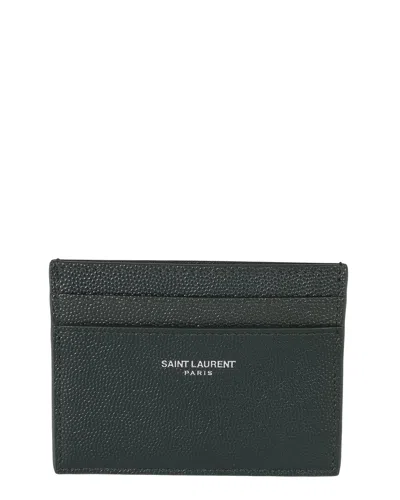 Pre-owned Saint Laurent Green Grain De Poudre Leather Credit Card Case, Never Carried  (authentic Pre-loved)