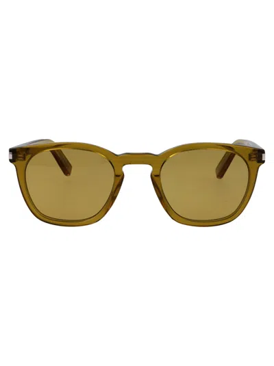 Saint Laurent Green-green-brown Recycled Acetate Sunglasses