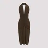 Saint Laurent Halterneck Silk Ruched Midi Dress In Green