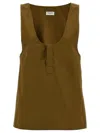 Saint Laurent Cotton And Linen Twill Tank Top In Green
