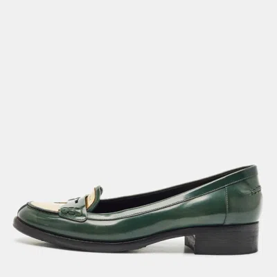 Pre-owned Saint Laurent Green Leather Penny Loafers Size 37