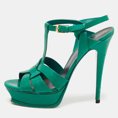 Pre-owned Saint Laurent Green Leather Tribute Sandals Size 40