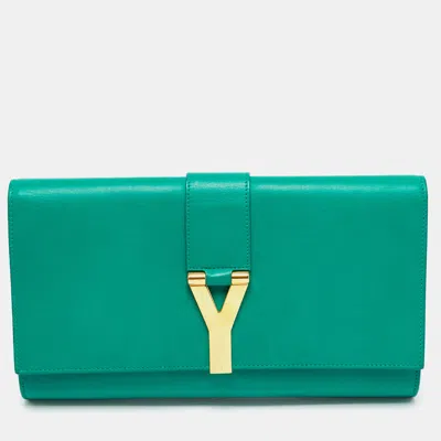 Pre-owned Saint Laurent Green Leather Y-ligne Clutch