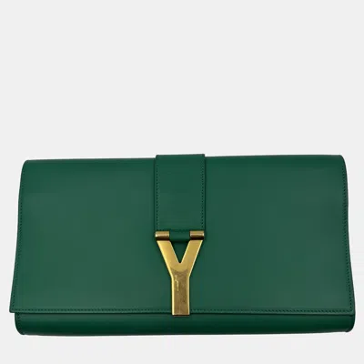 Pre-owned Saint Laurent Green Leather Y-ligne Clutch
