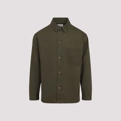 SAINT LAURENT GREEN LONG SLEEVES LOGO SHIRT