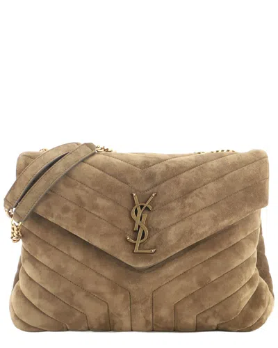 Pre-owned Saint Laurent Green Matelasse Chevron Suede Loulou Shoulder Bag Medium  (authentic Pre-loved)