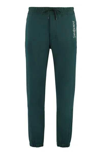 Saint Laurent Green Organic Cotton Track Pants With Embroidered Logo