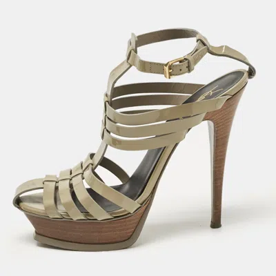 Pre-owned Saint Laurent Green Patent Leather Ankle Strap Sandals Size 39.5 In Grey