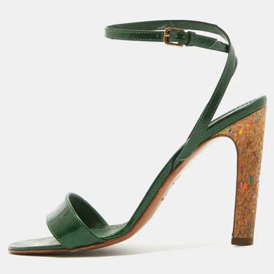Pre-owned Saint Laurent Green Patent Leather Ankle Wrap Sandals Size 39