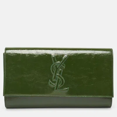 Pre-owned Saint Laurent Green Patent Leather Belle De Jour Flap Clutch