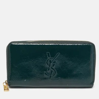 Pre-owned Saint Laurent Green Patent Leather Belle De Jour Zip Continental Wallet