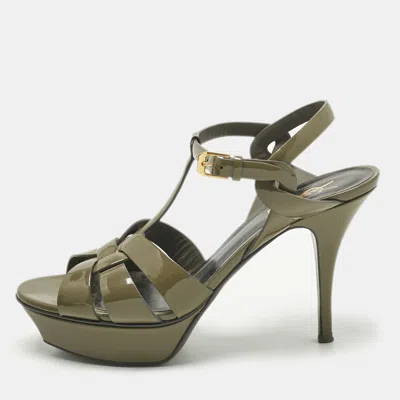 Pre-owned Saint Laurent Green Patent Leather Platform Sandals Size 39
