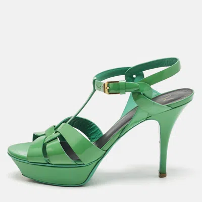 Pre-owned Saint Laurent Green Patent Leather Tribute Platform Sandals Size 39