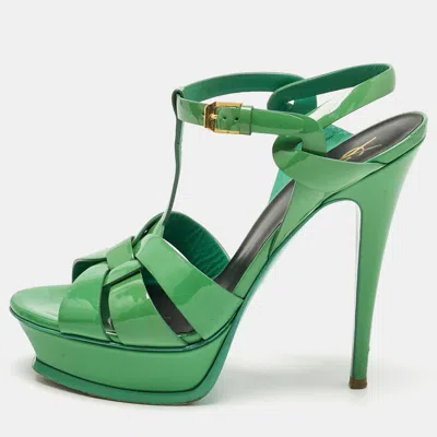 Pre-owned Saint Laurent Green Patent Leather Tribute Platform Sandals Size 39