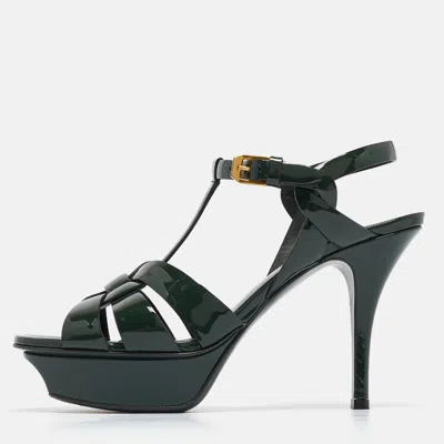 Pre-owned Saint Laurent Green Patent Leather Tribute Sandals Size 36.5