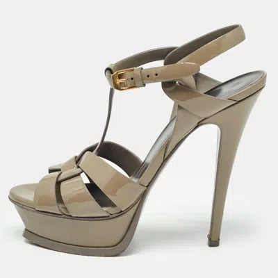 Pre-owned Saint Laurent Green Patent Tribute Sandals Size 37