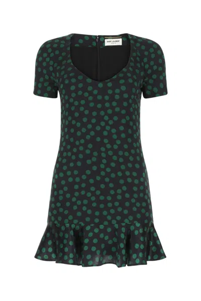 Saint Laurent Short-sleeve Ruffled Mini Dress In Multi
