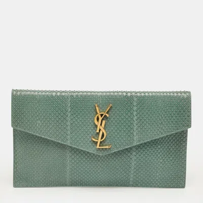 Pre-owned Saint Laurent Green Python Uptown Pouch
