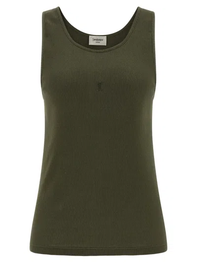 Saint Laurent Green Round Neck Ribbed Tank Top