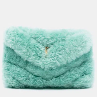 Pre-owned Saint Laurent Green Shearling Loulou Puffer Clutch
