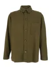 Saint Laurent Green Shirt With Classic Collar And Cassandre Embroidery On The Front In Cotton Man In Green