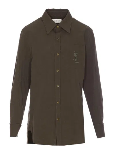 Saint Laurent Green Shirt With Frontal Buttons Closure In Brown