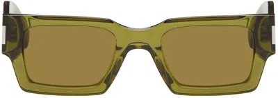 Saint Laurent Green Sl 572 Sunglasses In Green-green-brown
