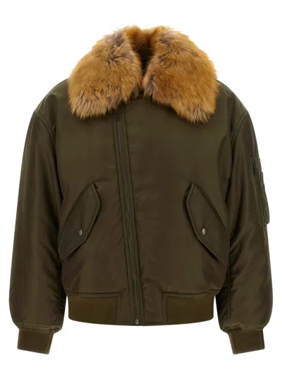 Saint Laurent Green Solid Shirt Collar Jacket