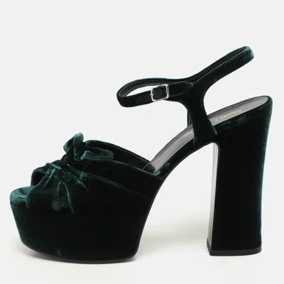 Pre-owned Saint Laurent Green Velvet Candy Bow Platform Sandals Size 39
