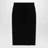 Saint Laurent Green Velvet Wrap Midi Skirt In Black