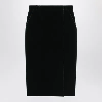 Saint Laurent Cotton Velvet Crossover Midi Skirt In Black